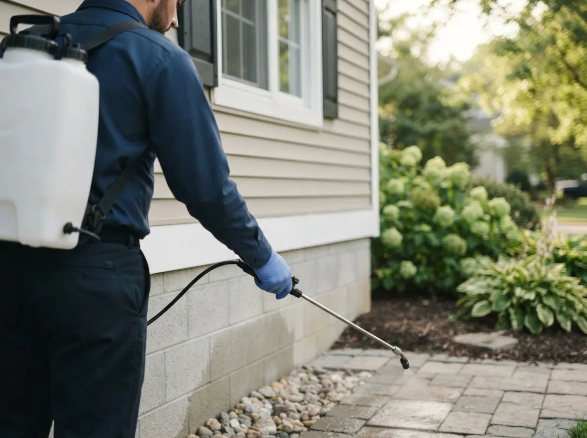 Pest control technician inspecting a home in Pine City, MN